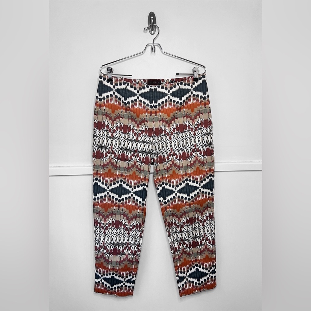 Peserico Brown & Orange Multi Abstract Aztec Boho Print Slim Ankle Length Pants